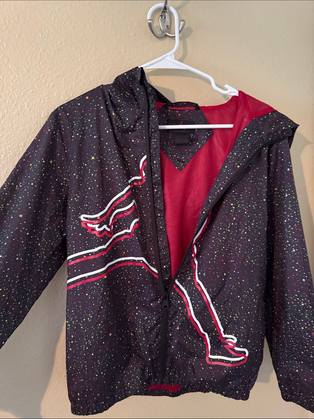 Jordan Kids Black Speckled Hooded Jacket with Red Lining